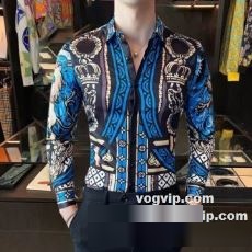 メンズ Tシャツ 長袖 開襟 ワイシャツ 2022秋冬 超目玉 ヴェルサーチブランド 偽物 通販 VERSACE 長袖シャツ