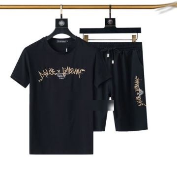 ドルチェ＆ガッバーナコピー 2022  限量販売 頑丈な素材 Dolce&Gabbanaコピー 半袖シャツ 上下セット 2色可選 