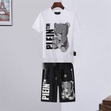 ランキング商品 2022春夏 半袖Tシャツ セットアップ上下 フィリッププレイン PHILIPP PLEIN フィリッププレインコピー ブランド 2色可選