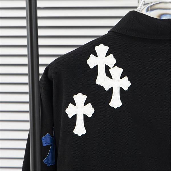 クロムハーツ CHROME HEARTS コピー シャツ レザー ロゴ クロス 純綿生地 ジャケット