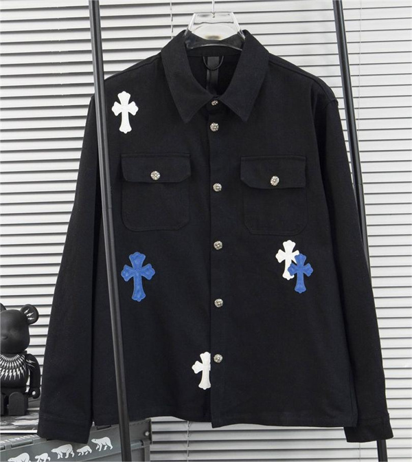 クロムハーツ CHROME HEARTS コピー シャツ レザー ロゴ クロス 純綿生地 ジャケット