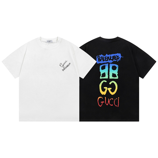 GUCCI xBALENCIAGA コピー Ｔシャツ グラデーション ロゴ プリント ショートスリーブ コットン