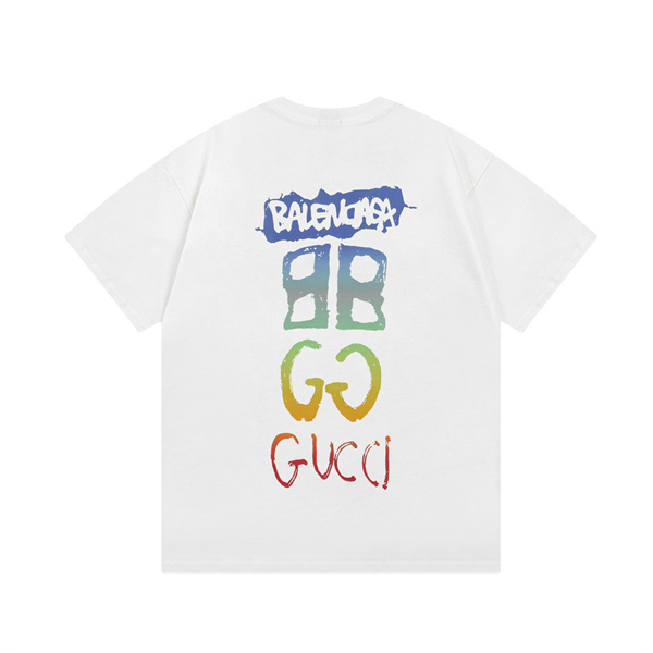 GUCCI xBALENCIAGA コピー Ｔシャツ グラデーション ロゴ プリント ショートスリーブ コットン