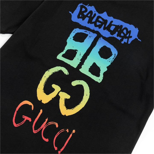 GUCCI xBALENCIAGA コピー Ｔシャツ グラデーション ロゴ プリント ショートスリーブ コットン