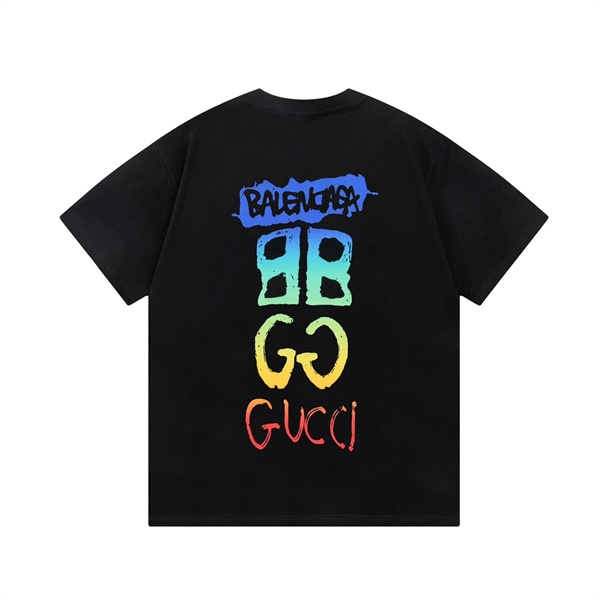 GUCCI xBALENCIAGA コピー Ｔシャツ グラデーション ロゴ プリント ショートスリーブ コットン